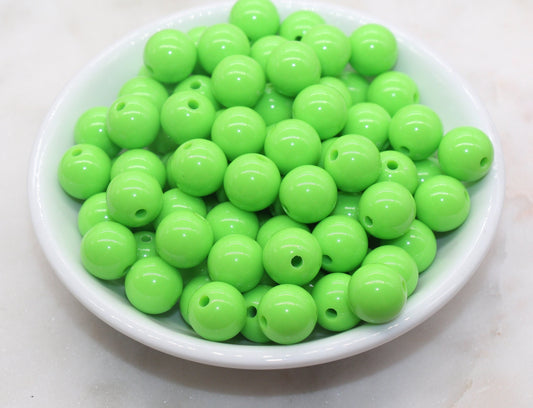 12mm Green Gumball Beads, Round Acrylic Loose Beads, Bubblegum Beads, Chunky Beads, Smooth Plastic Round Beads #2825