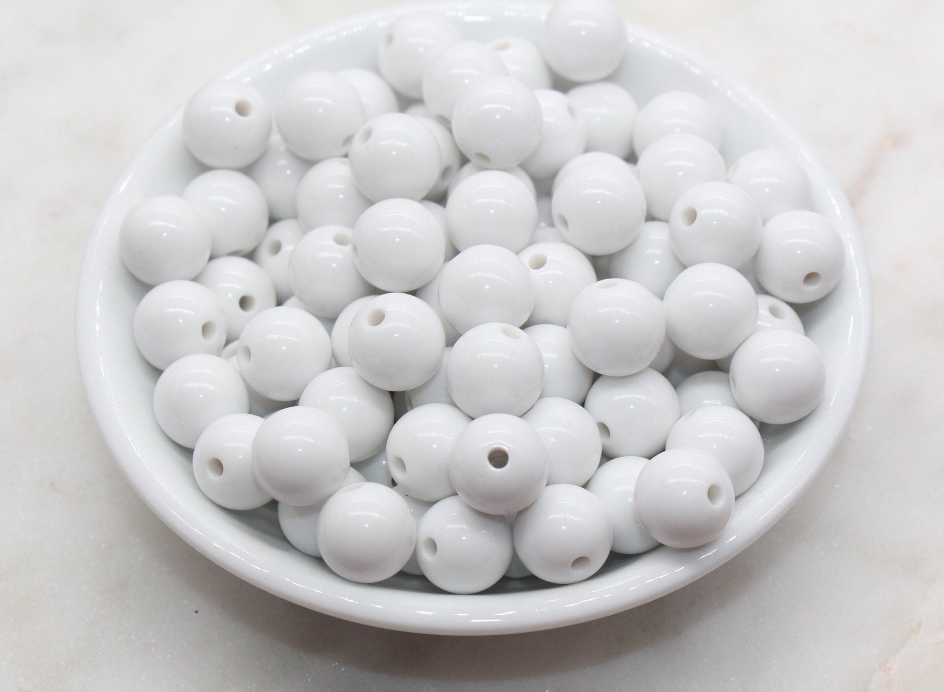 12mm White Gumball Beads, Round Acrylic Loose Beads, Bubblegum Beads, Chunky Beads, Smooth Plastic Round Beads #2826