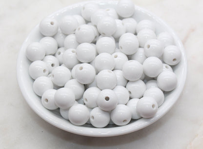 12mm White Gumball Beads, Round Acrylic Loose Beads, Bubblegum Beads, Chunky Beads, Smooth Plastic Round Beads #2826