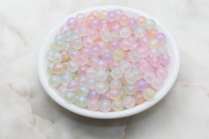 8mm Mix Glitter Round Beads, Iridescent Acrylic Gumball Beads, Transparent Round Spacer Beads, Bubblegum Beads, Plastic Round Bead #2724