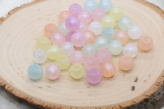 12mm Mix Glitter Round Beads, Iridescent Acrylic Gumball Beads, Chunky Bubblegum Beads, Plastic Round Bead #2726