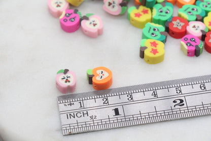 Assort Apple Polymer Clay Beads, Fruit Cane Beads, Facial Expression Fruit Clay Beads, Jewelry Beads #345