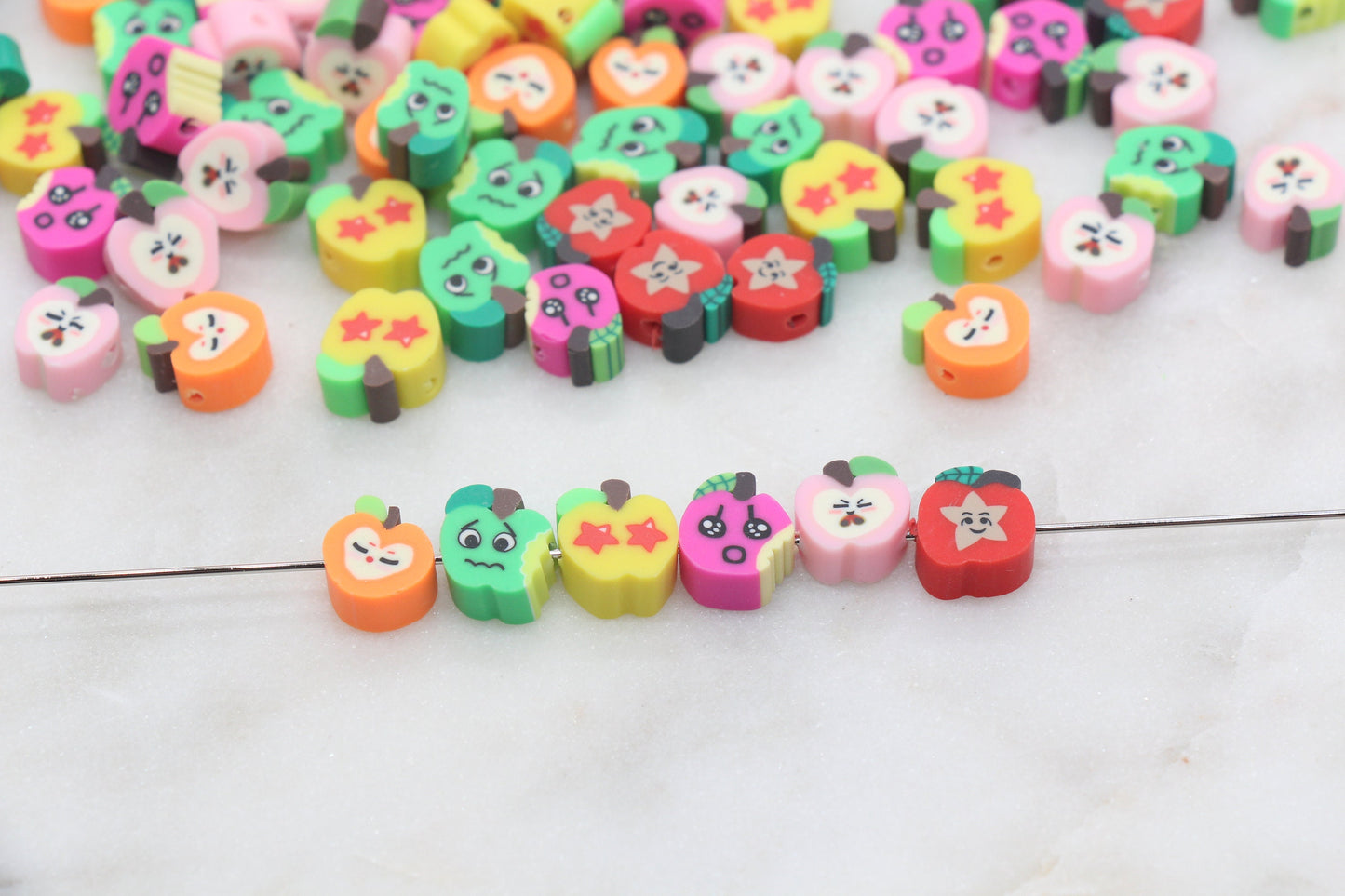 Assort Apple Polymer Clay Beads, Fruit Cane Beads, Facial Expression Fruit Clay Beads, Jewelry Beads #345