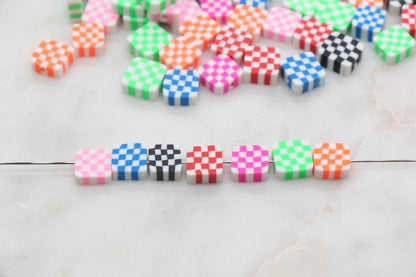 Checkered Polymer Clay Beads, Assorted Color Square Shape Clay Beads, Loose Beads, Jewelry Beads, Beads for Bracelet #347