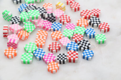 Checkered Polymer Clay Beads, Assorted Color Square Shape Clay Beads, Loose Beads, Jewelry Beads, Beads for Bracelet #347