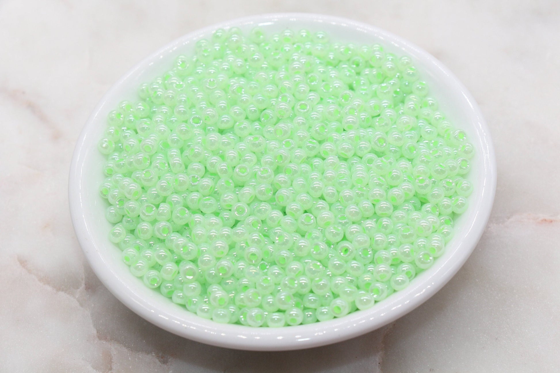 Round Creamy Glass Seed Beads, 4mm 6/0 Glass Round Seed Beads, Creamy Mint Green Seed Beads, Glossy Rocailles Beads, Beading Supplies #2731