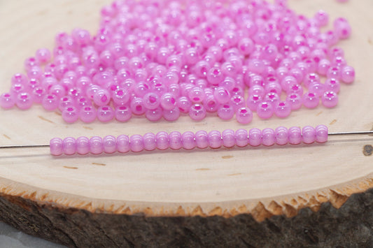 Round Creamy Glass Seed Beads, 4mm 6/0 Glass Round Seed Beads, Creamy Hot Pink Seed Beads, Glossy Rocailles Beads, Beading Supplies #2732
