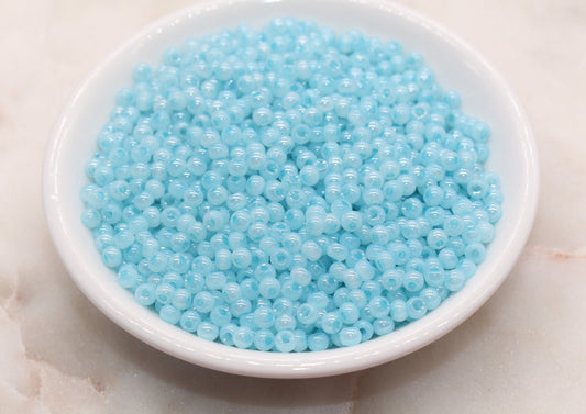 Round Creamy Glass Seed Beads, 4mm 6/0 Glass Round Seed Beads, Creamy Middle Blue Seed Beads, Glossy Rocailles Beads, Beading Supplies #2739