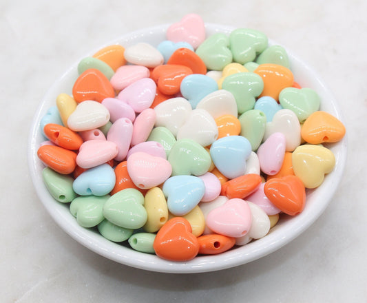 Mix Heart Beads, Multicolor Acrylic Heart Beads, Chunky Heart Beads, Plastic Heart Shape Beads, Vertical Hole Hearts #2836