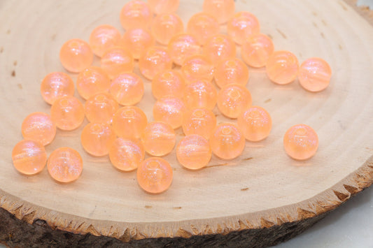 10mm Orange Glitter Round Beads, Iridescent Acrylic Gumball Beads, Transulcent Round Spacer Beads, Bubblegum Beads, Plastic Round Bead #2847