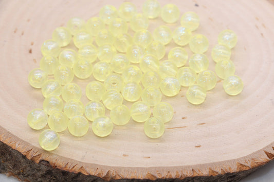 8mm Yellow Glitter Round Beads, Iridescent Acrylic Gumball Beads, Translucent Round Spacer Beads, Bubblegum Beads, Plastic Round Bead #2852