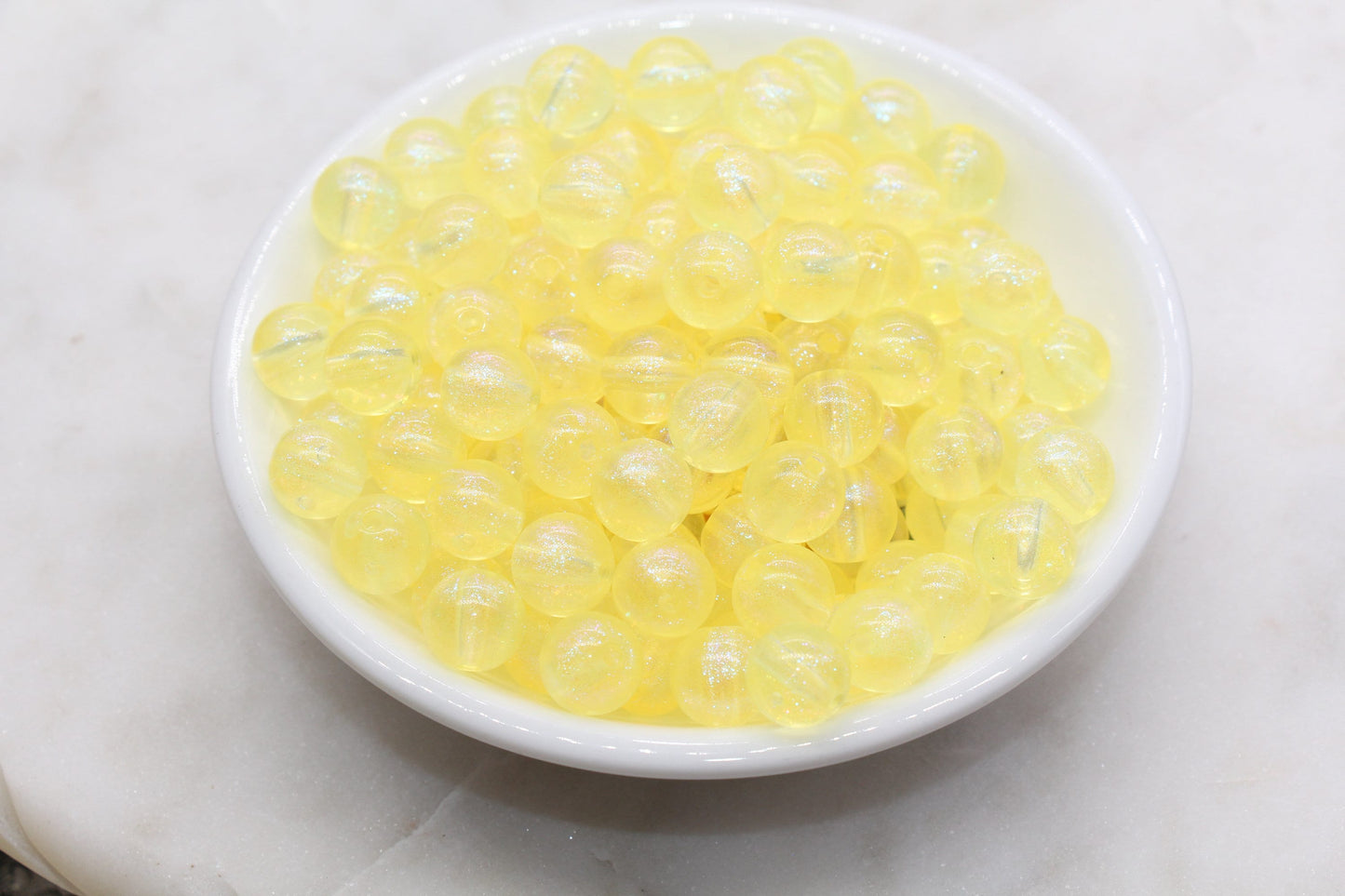 10mm Yellow Glitter Round Beads, Iridescent Acrylic Gumball Beads, Translucent Round Spacer Beads, Bubblegum Beads, Plastic Round Bead #2853