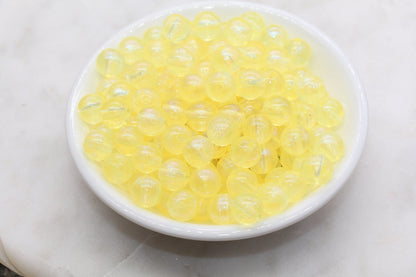 10mm Yellow Glitter Round Beads, Iridescent Acrylic Gumball Beads, Translucent Round Spacer Beads, Bubblegum Beads, Plastic Round Bead #2853