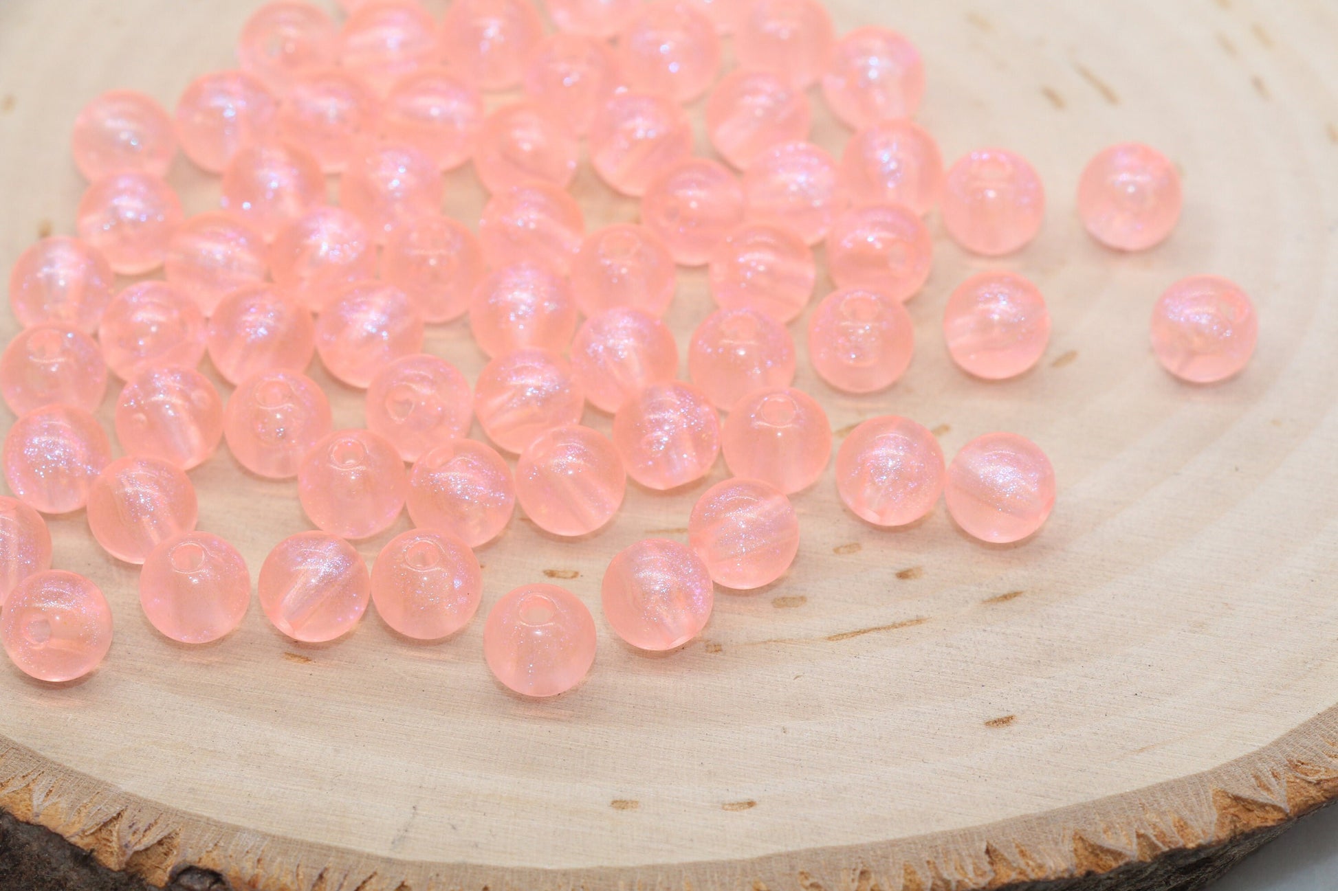 8mm Pink Glitter Round Beads, Iridescent Acrylic Gumball Beads, Translucent Round Spacer Beads, Bubblegum Beads, Plastic Round Bead #2856