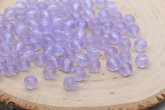 8mm Purple Glitter Round Beads, Iridescent Acrylic Gumball Beads, Translucent Round Spacer Beads, Bubblegum Beads, Plastic Round Bead #2858