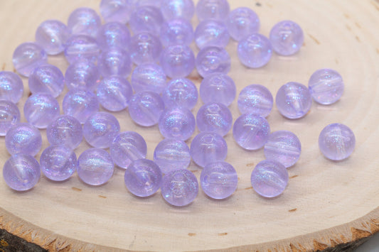 10mm Purple Glitter Round Beads, Iridescent Acrylic Gumball Beads, Translucent Round Spacer Beads, Bubblegum Beads, Plastic Round Bead #2859