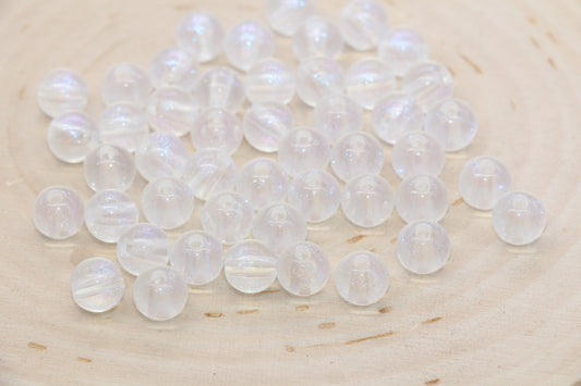 8mm White Glitter Round Beads, Iridescent Acrylic Gumball Beads, Translucent Round Spacer Beads, Bubblegum Beads, Plastic Round Bead #2860