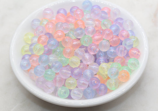 8mm Mix Glitter Round Beads, Iridescent Acrylic Gumball Beads, Translucent Round Spacer Beads, Bubblegum Beads, Plastic Round Bead #2862