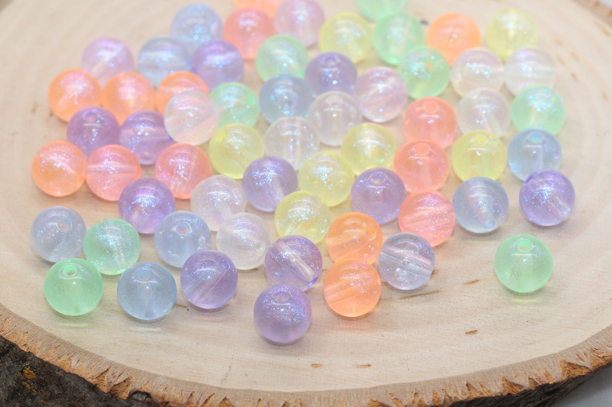 10mm Mix Glitter Round Beads, Iridescent Acrylic Gumball Beads, Translucent Round Spacer Beads, Bubblegum Beads, Plastic Round Bead #2863