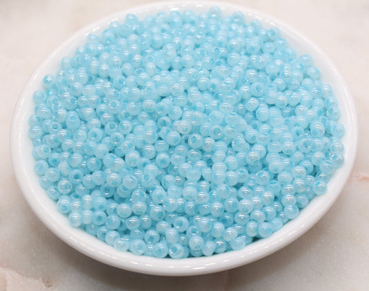 Round Creamy Glass Seed Beads, 4mm 6/0 Glass Round Seed Beads, Creamy Baby Blue Seed Beads, Glossy Rocailles Beads, Beading Supplies #2741