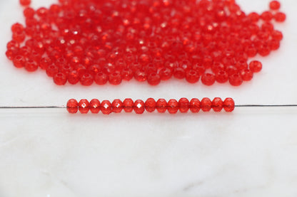 4mm Red Transparent Faceted Rondelle Beads, Red Faceted Acrylic Loose Beads, Bubblegum Beads, Bead for Bracelet #2871