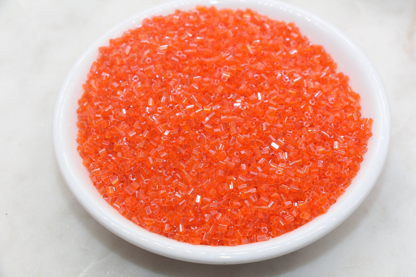 Tube Shape Glass Seed Beads, Glossy Orange Tube Bugle Beads, Size 2mm Beading Supplies #2874