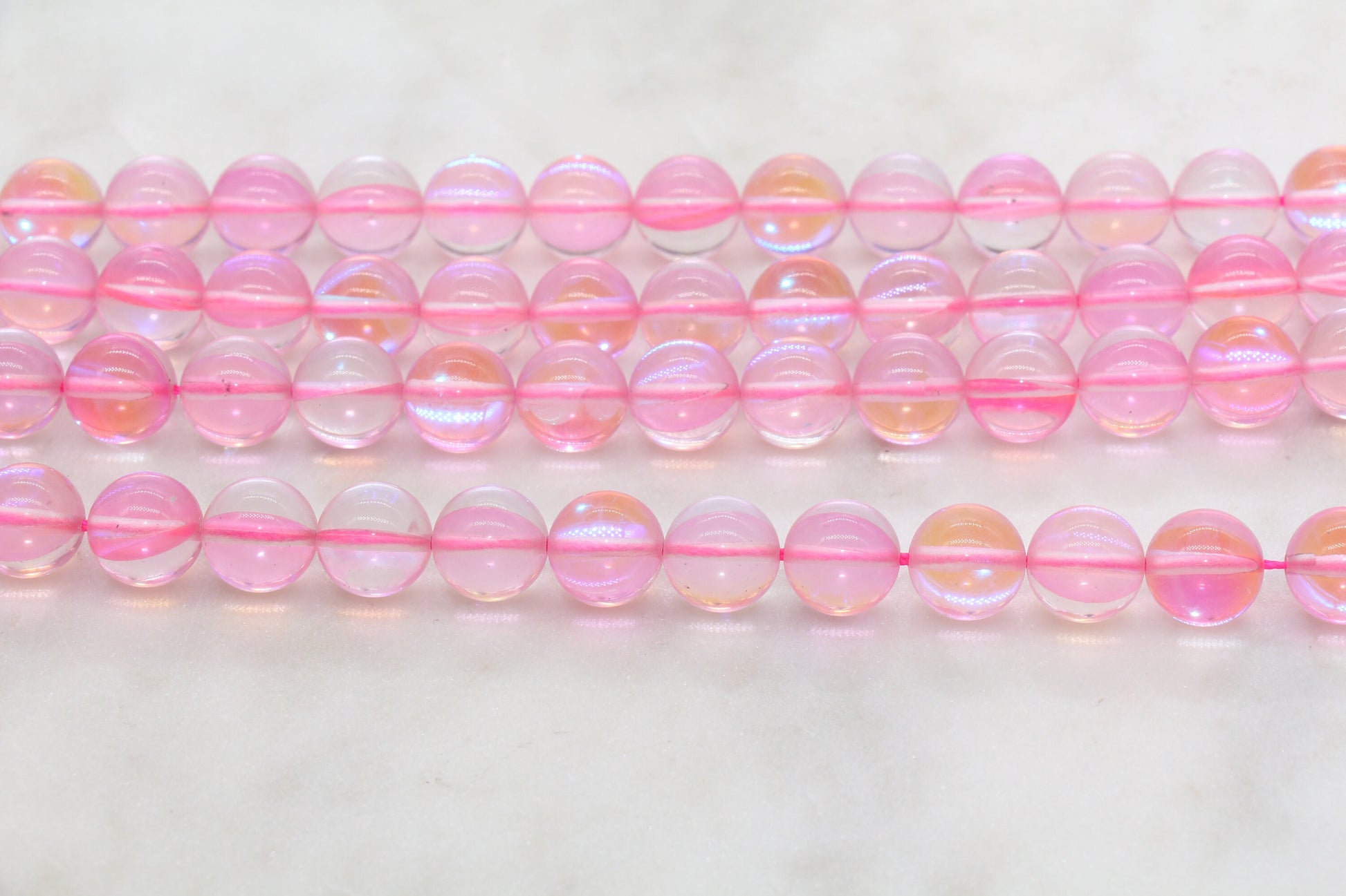 pink iridescent glass beads, glass beads for jewelry making image 3