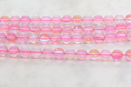 Pink Iridescent Beads, Imitation Moonstone, Pink Moonstone, Iridescent Glass, Size 6mm 8mm 12mm, #117