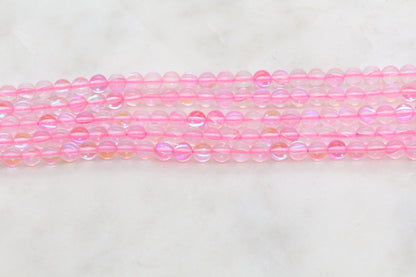 Pink Iridescent Beads, Imitation Moonstone, Pink Moonstone, Iridescent Glass, Size 6mm 8mm 12mm, #117
