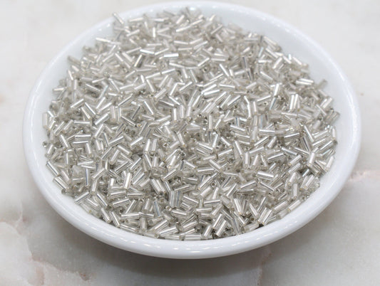 Tube Shape Glass Seed Beads, Silver Lined Bugle Beads, Size 4mm Beading Supplies #2748