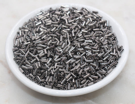 Tube Shape Glass Seed Beads, Gunmetal Color Bugle Beads, Size 5mm Beading Supplies #2749