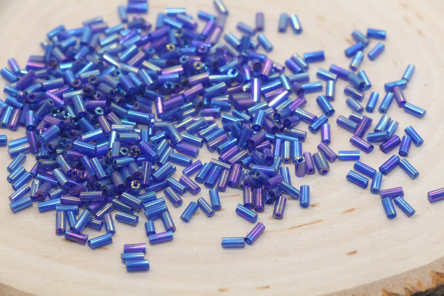 Tube Shape Glass Seed Beads, Blue AB Tube Bugle Beads, Iridescent Tube Glass Beads, Size 4mm Beading Supplies #2764