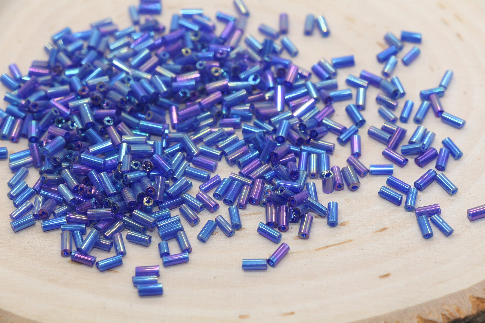 Tube Shape Glass Seed Beads, Blue AB Tube Bugle Beads, Iridescent Tube Glass Beads, Size 4mm Beading Supplies #2764