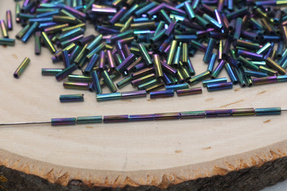 Tube Shape Glass Seed Beads, Metallic Tube Bugle Beads, Size 6mm Beading Supplies #2769