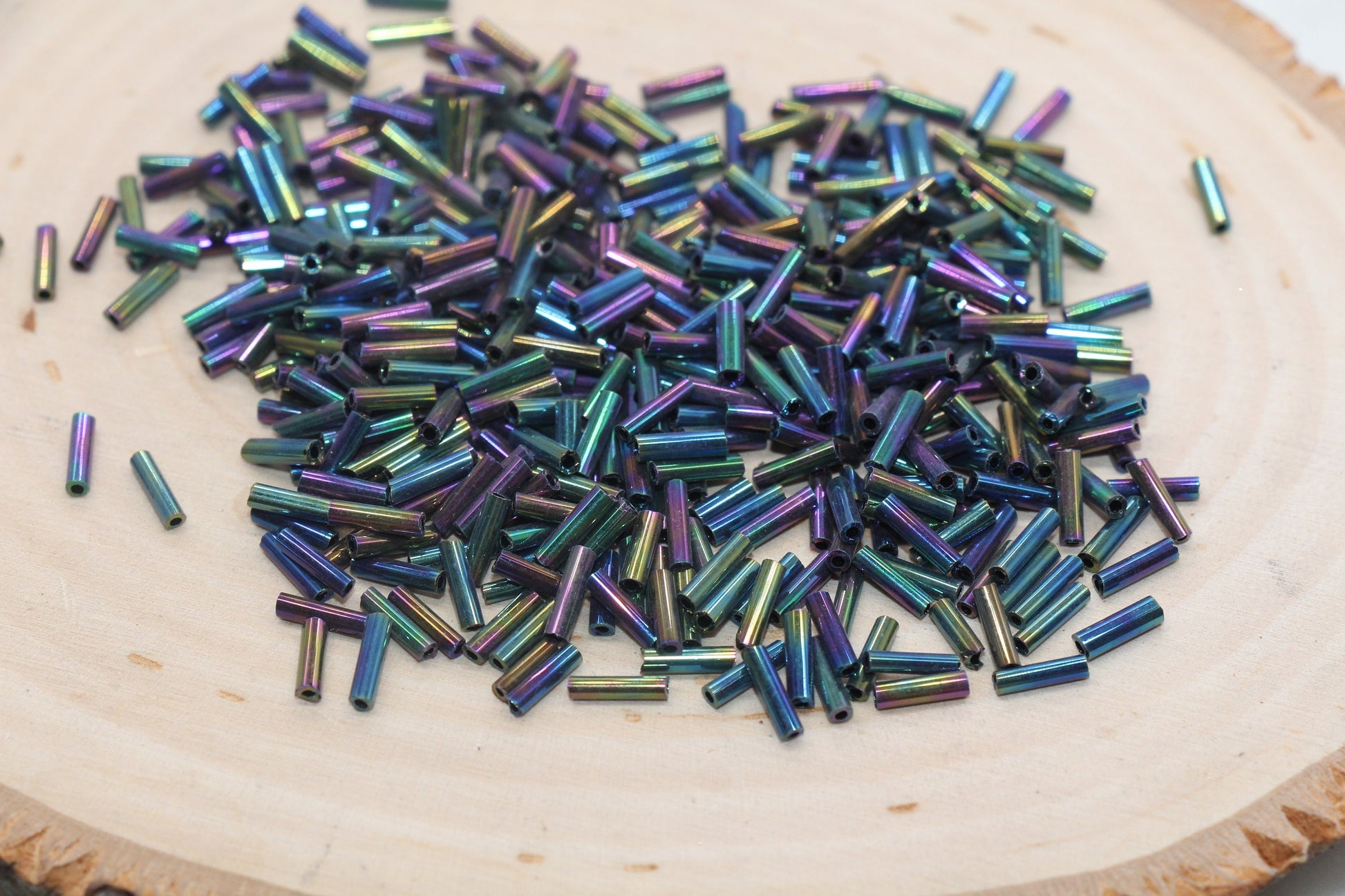 Tube Shape Glass Seed Beads, Metallic Tube Bugle Beads, Size 6mm Beading Supplies #2769