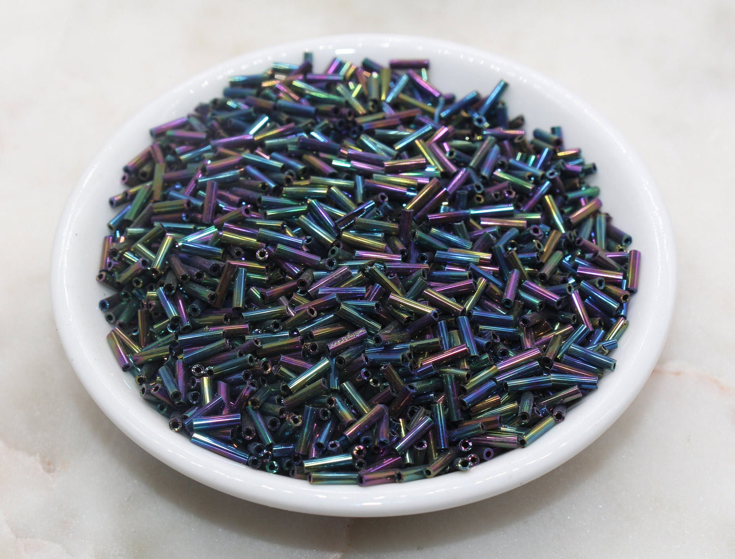 Tube Shape Glass Seed Beads, Metallic Tube Bugle Beads, Size 6mm Beading Supplies #2769