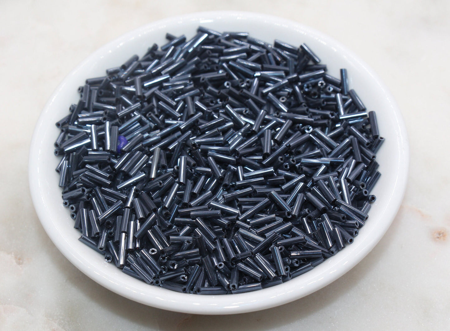 Tube Shape Glass Seed Beads, Metallic Blue Tube Bugle Beads, Size 6mm Beading Supplies #2773