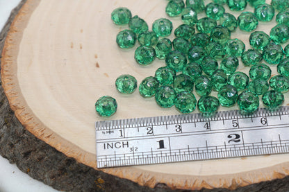 8mm Green Transparent Faceted Rondelle Beads, Faceted Acrylic Loose Beads, Bubblegum Beads, Chunky Beads, #2774