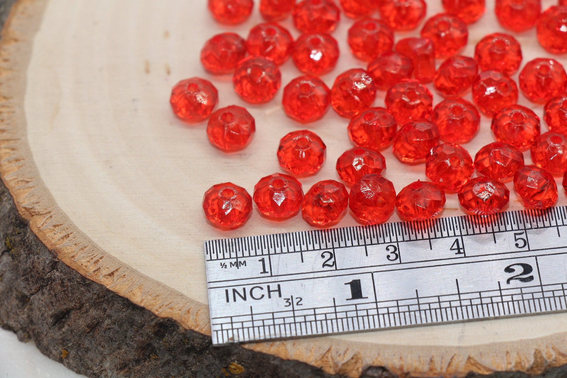 8mm Red Transparent Faceted Rondelle Beads, Faceted Acrylic Loose Beads, Bubblegum Beads, Chunky Beads, #2776