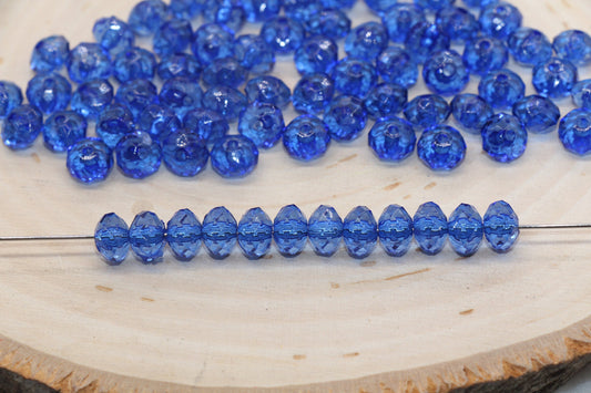 8mm Royal Blue Transparent Faceted Rondelle Beads, Faceted Acrylic Loose Beads, Bubblegum Beads, Chunky Beads, #2781