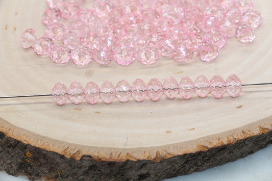 8mm Pink Transparent Faceted Rondelle Beads, Faceted Acrylic Loose Beads, Bubblegum Beads, Chunky Beads, #2782