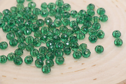 6mm Green Transparent Faceted Rondelle Beads, Faceted Acrylic Loose Beads, Bubblegum Beads, Chunky Beads, #2784