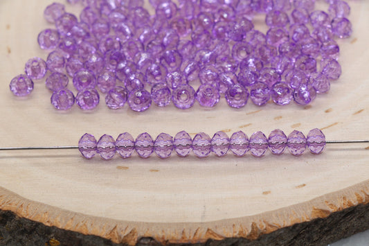 6mm Purple Transparent Faceted Rondelle Beads, Faceted Acrylic Loose Beads, Bubblegum Beads, Chunky Beads, #2785