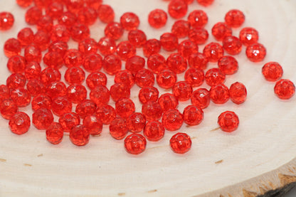 6mm Red Transparent Faceted Rondelle Beads, Faceted Acrylic Loose Beads, Bubblegum Beads, Chunky Beads, #2786