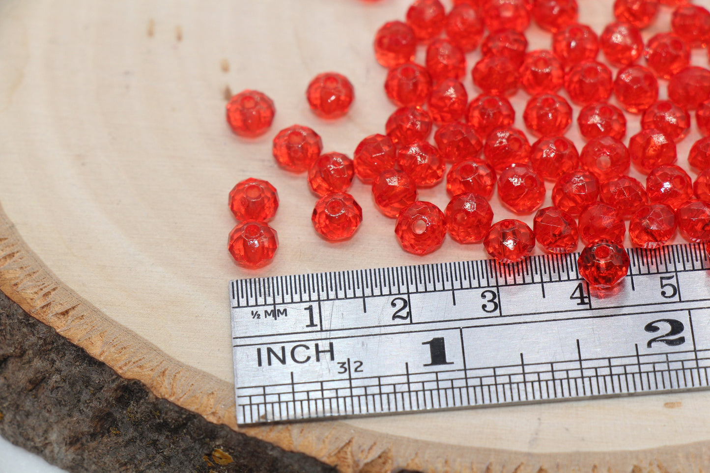 6mm Red Transparent Faceted Rondelle Beads, Faceted Acrylic Loose Beads, Bubblegum Beads, Chunky Beads, #2786