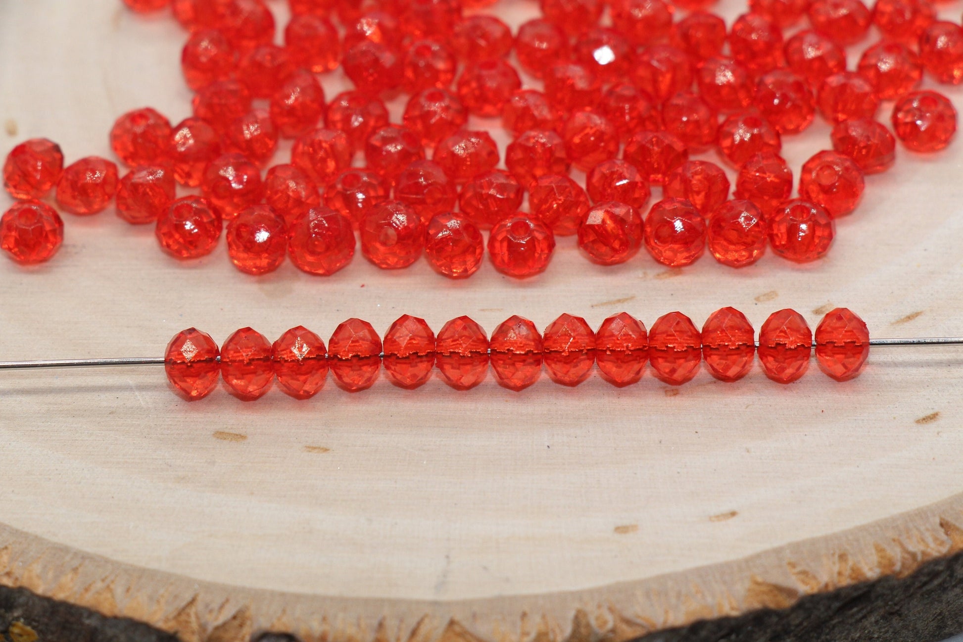 6mm Red Transparent Faceted Rondelle Beads, Faceted Acrylic Loose Beads, Bubblegum Beads, Chunky Beads, #2786