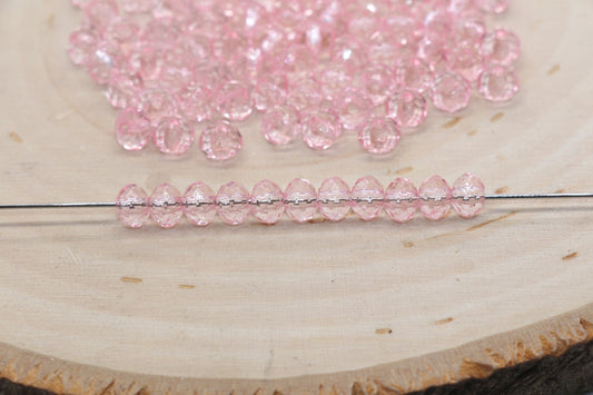 6mm Pink Transparent Faceted Rondelle Beads, Faceted Acrylic Loose Beads, Bubblegum Beads, Chunky Beads, #2792