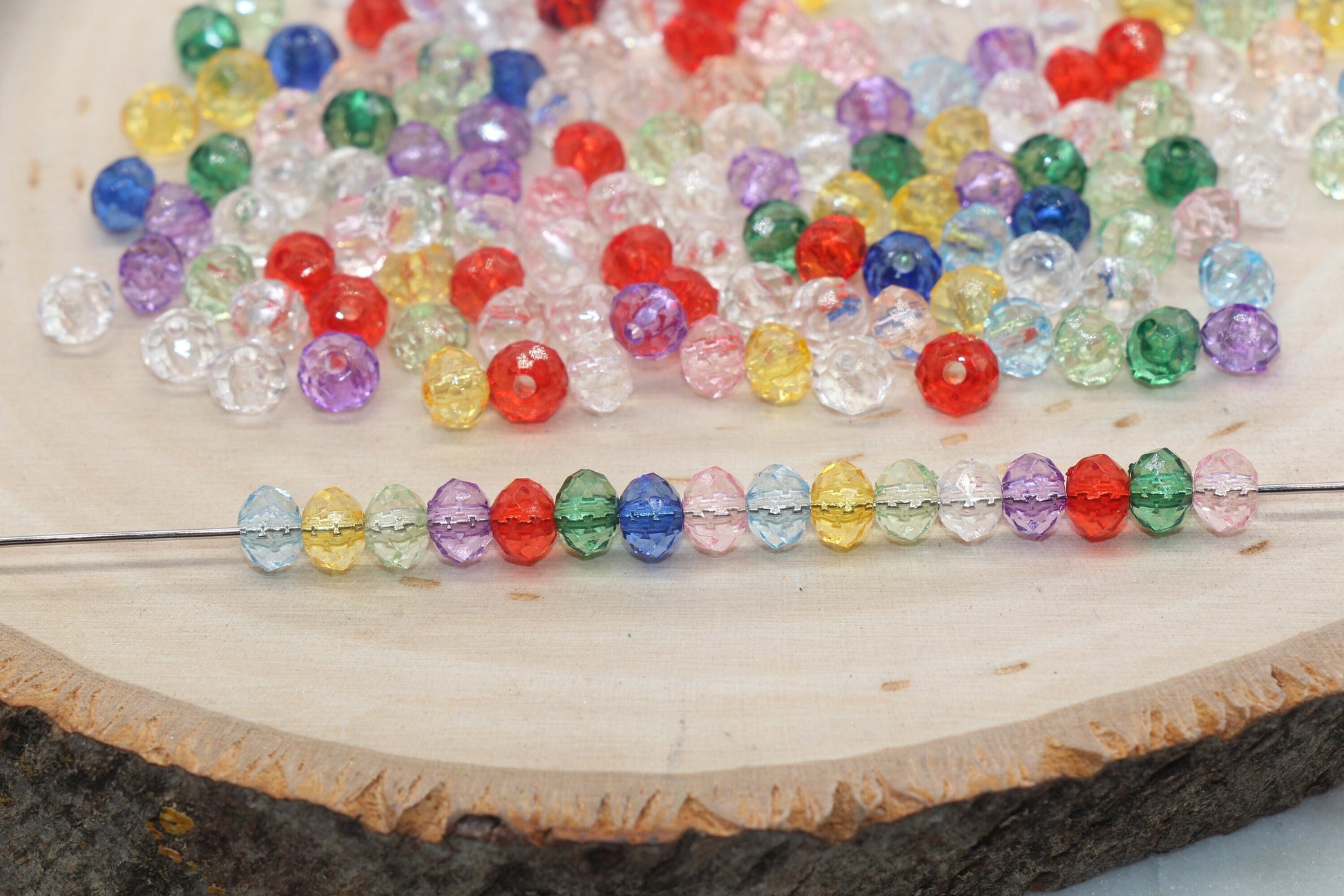 6mm Assort Transparent Faceted Rondelle Beads, Multicolor Faceted Acrylic Loose Beads, Bubblegum Beads, Chunky Beads, #2793