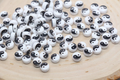 Yin Yang Beads, Tai Chi Symbol Beads, Acrylic Black and White Yin Yang Symbol Beads, Plastic Beads, Jewelry Beads, Bead for Bracelet #2795