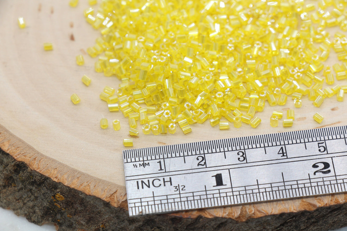 Tube Shape Glass Seed Beads, Glossy Yellow Tube Bugle Beads, Size 2mm Beading Supplies #2799